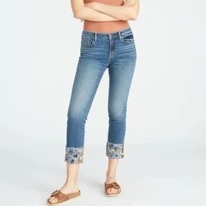 DRIFTWOOD Womens Jeans Size 25 Colette Floral Cuff Embroidery Medium Wash‎